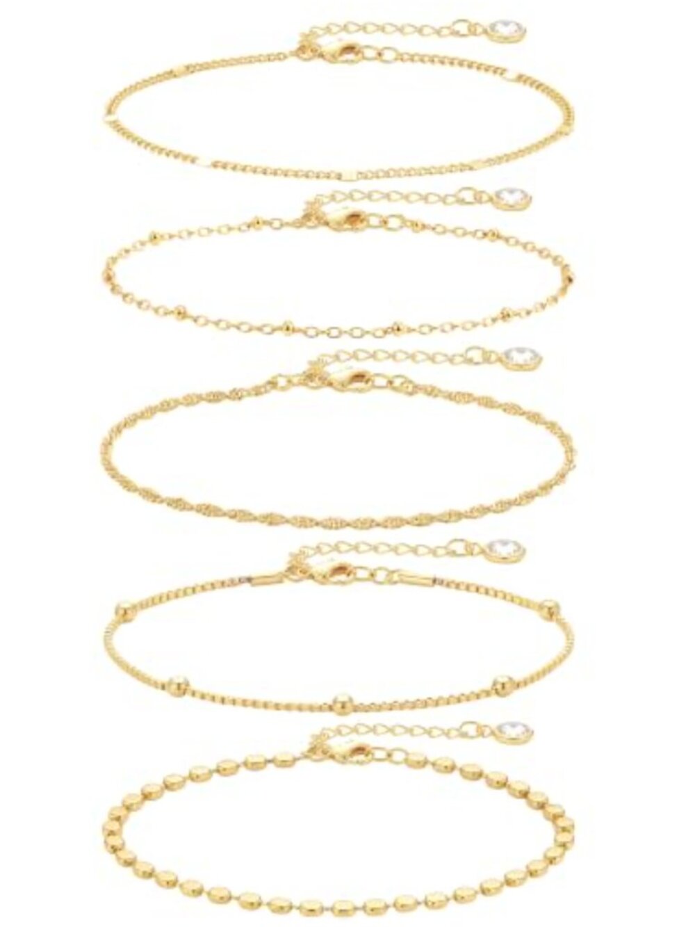 14k Gold Plated Stackable Bracelet Set 5pc Adjustable Bangles